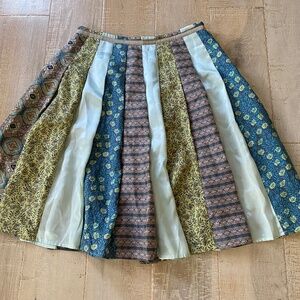 J. Jill Patchwork Silk floral Pleated Skirt Sz. 6 P